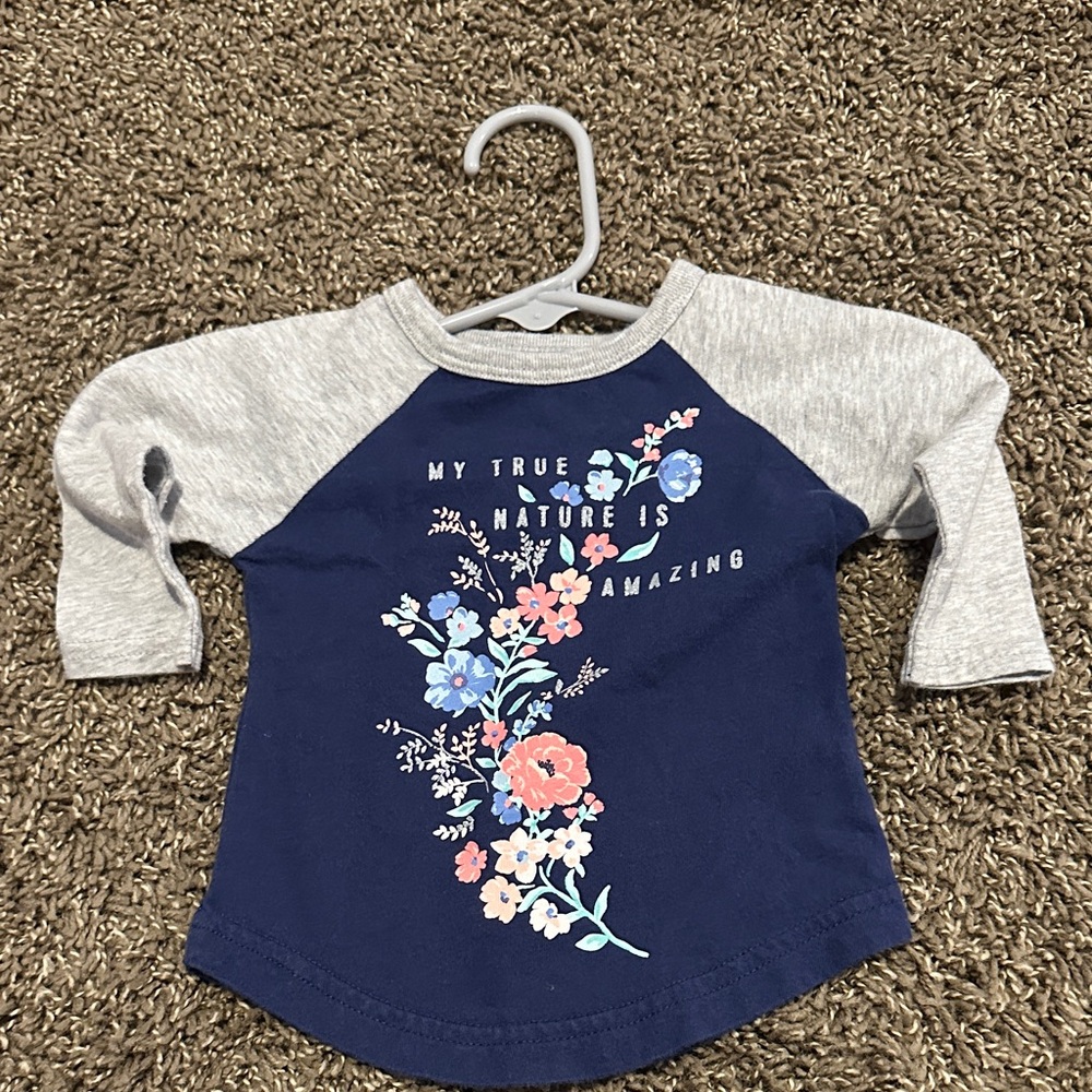 Carter's Navy and Gray Floral Long Sleeve Tee